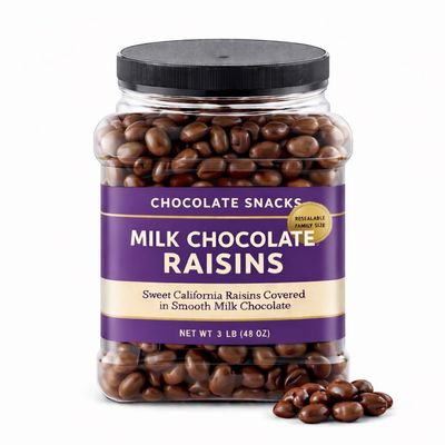 Chocolate Snacks Milk Chocolate Raisins, Bulk Resealable Family Size Jar, Sweet Chocolate Covered Dried Fruit Snack, 3 lb (48 oz)