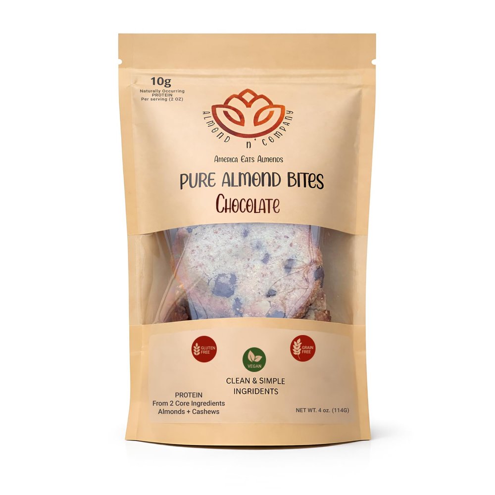 ALMOND N COMPANY Pure Almond Bites 10g Protein, Chocolate Flavor, Grain-Free, Gluten-Free, Vegan, Clean Ingredient Energy Bites, High Protein Snack for Kids & Adults, 4oz(1 Pack)