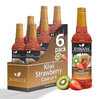 Strawberry Kiwi Syrup by Syruvia 6-Pack, 25.4 fl oz, Natural Flavors, Wholesale Coffee Syrup Shops, Cafes, Baristas, Bistros, & Beverage Bars, Bulk Kosher & Gluten-Free