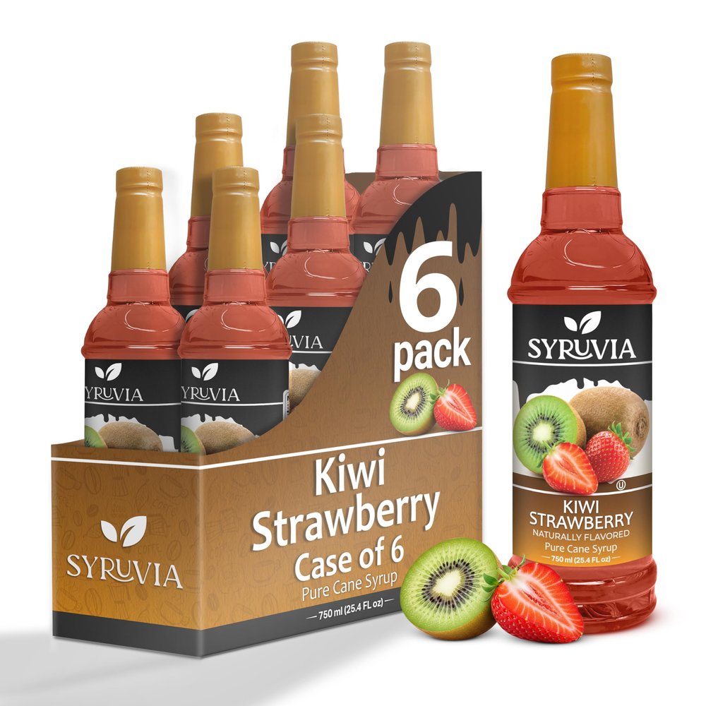 Strawberry Kiwi Syrup by Syruvia 6-Pack, 25.4 fl oz, Natural Flavors, Wholesale Coffee Syrup Shops, Cafes, Baristas, Bistros, & Beverage Bars, Bulk Kosher & Gluten-Free