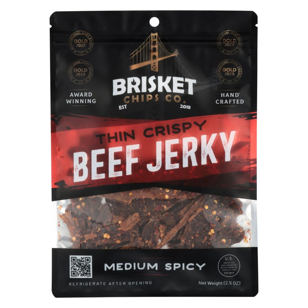 Brisket Chips Co. Medium Spicy Brisket Chips, Crispy, High Protein, Beef (2.5oz)