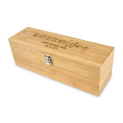 Weddingstar Custom Engraved Wooden Wine Gift Box with Accessories Set - Age Gets Better with Wine - Unique Birthday Gift