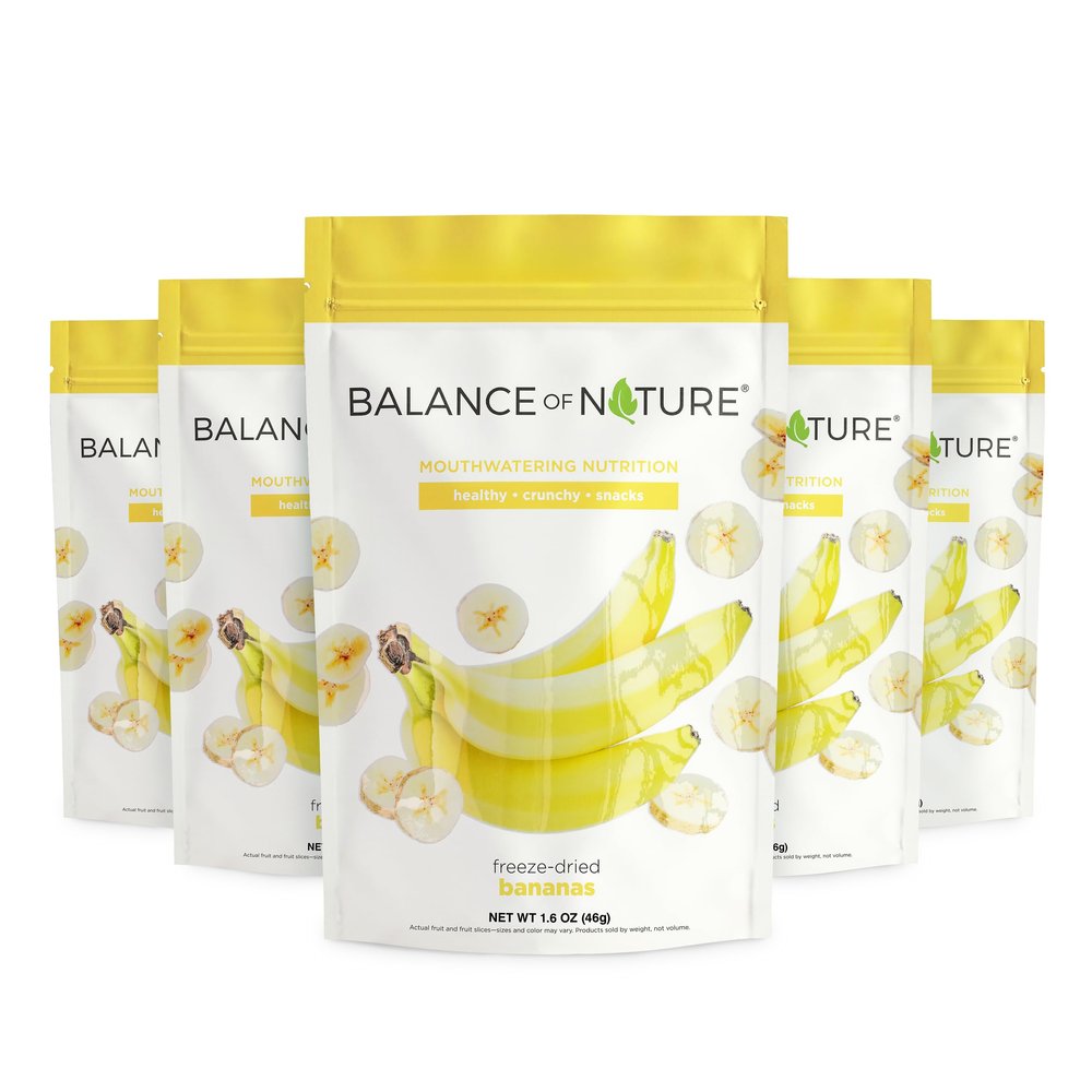 Balance of Nature Freeze-Dried Bananas (5 Pack) 100% Real Fruit, Crunchy Banana Slices, Healthy Snack, Mouthwatering Nutrition, Gluten-Free, Vegan, No Sugar Added, Five 1.6 oz Bags
