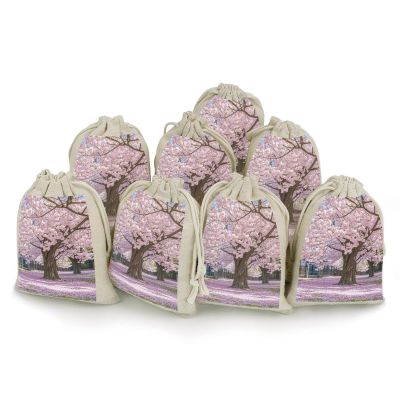 Cherry Blossom 8 Pieces Cotton Drawstring Bags 5 X 7 Inch Reusable Wrapping Muslin Bag Lightweight Linen Sachet Bag Storage Pouches for Party Wedding Gift Jewelry