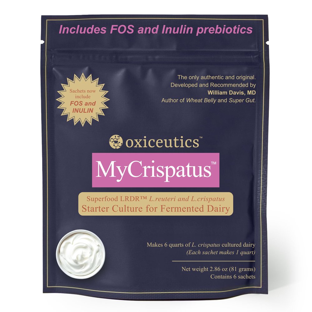 MyCrispatus Complete Starter Culture L. crispatus + LRDR L. reuteri FOS/Inulin Prebiotic Blend Live Active Cultures Makes 6 Quarts YogurtLike Cultured Dairy Developed with Dr. William Davis