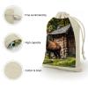 FekiLoot Country Lodge Bear Deer 8 Pieces Cotton Drawstring Bags 5 X 7 Inch Reusable Wrapping Muslin Bag Lightweight Linen Sachet Bag Storage Pouches for Party Wedding Gift Jewelry view 3