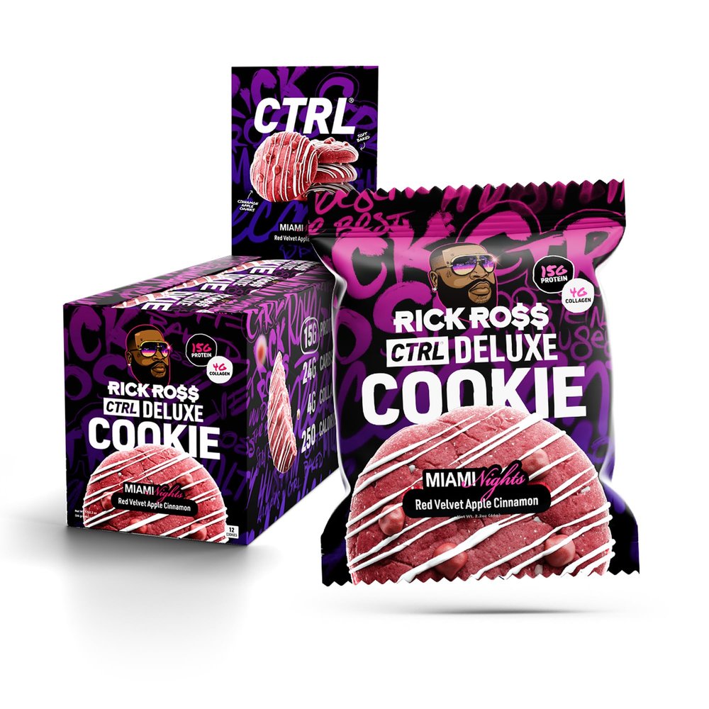Protein Cookie - Miami Nights Red Velvet Apple Cinnamon Flavor 15g Protein with Collagen Soft-Baked High Protein Snack Individually Wrapped 12 Pack