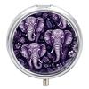 Cartoon Cute Elephant Round Metal Pill Organizer 3 Compartment Travel Pill Case with Mirror Waterproof & Leak-Proof for Daily Meds Vitamins Supplements Fits in Purse Pocket Bag view 1