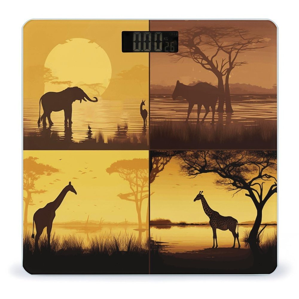 African Grassland Animals Smart Scale for Body Weight Accurate Bathroom Scale with LED Display Digital Weight Scales Weighing Machine High Precision Scales for Bath Home