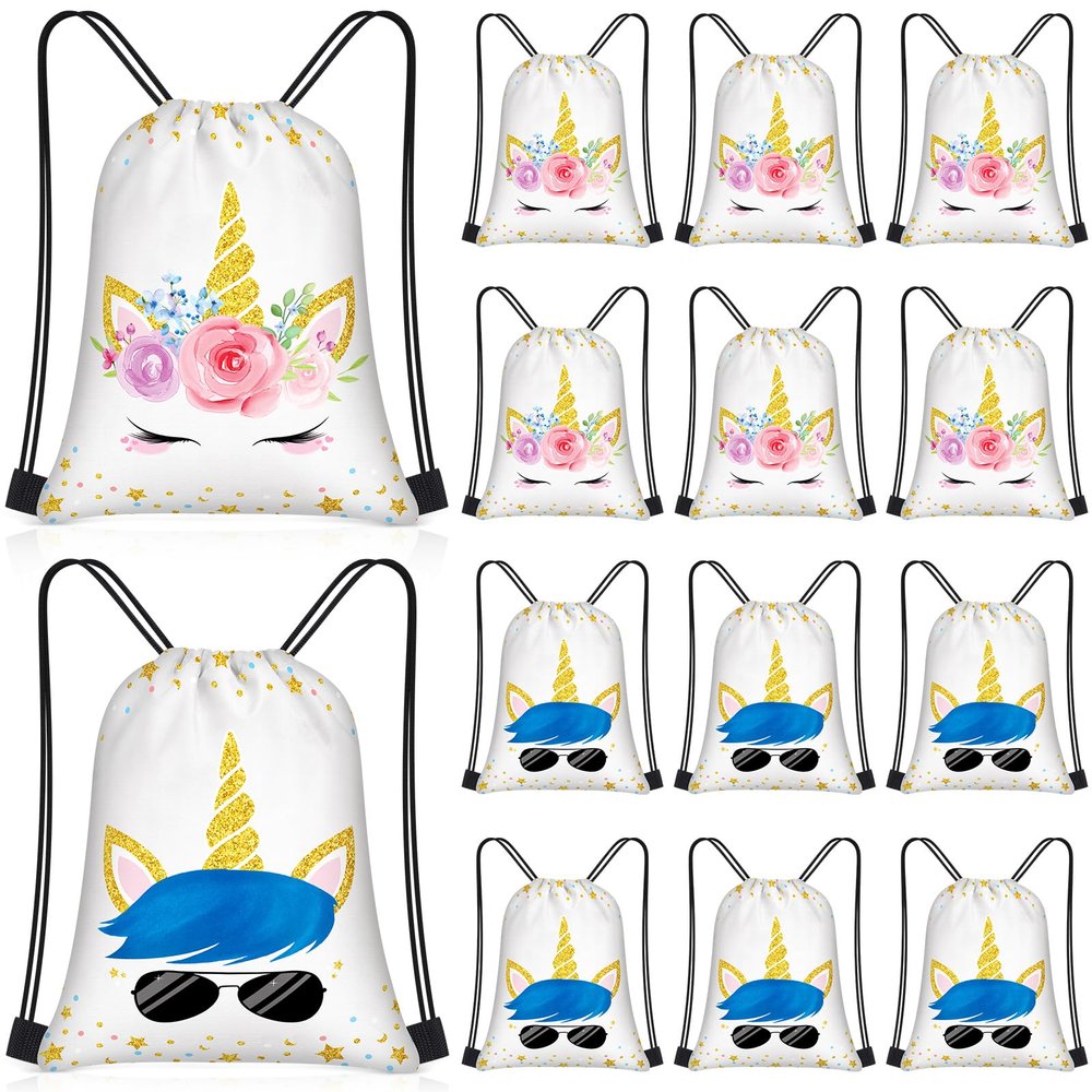 Yiyiring 24 Pcs Unicorn Gift Drawstring Bags, 12 x 10'' Waterproof Party Favors Bags Unicorns Gift Bag for Kids Baby Shower Beach Travel Birthday Party Favors Supplies(Unicorn)