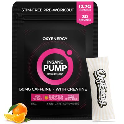 OxyEnergy Stim-Free Pre Workout Powder -Orange, 30 On-The-Go Packets, 130mg Low Caffeine with Beta Alanine, L-Citrulline, Creatine & Taurine |Pump, Energy & Focus, for Sensitive Users, Evening Workout