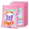 ANZNKU Holographic Bags 5x8 Pink Mylar Bags Resealable 50PCS, Smell Proof Packaging Bag Snack Pouches Goodie Baggies for Candy Jewelry Graduation Party Favors, Small Gift Bag for Small Business view 1