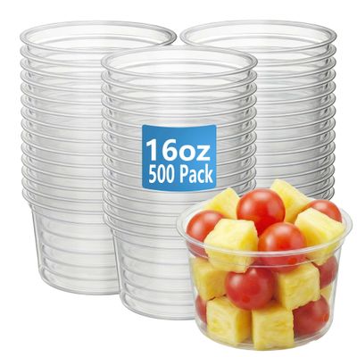 APSIC 16oz 500 Pack Clear PP Plastic Round Deli Food Containers, BPA-Free Disposable Cups for Hot and Cold Food and Desserts, Freezer Safe Stackable, Lids Sold Separately