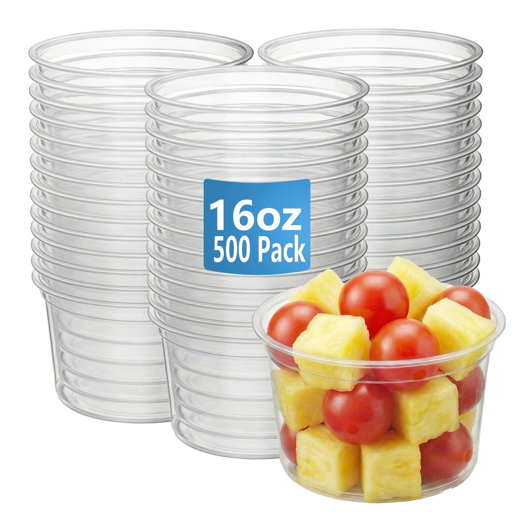 APSIC 16oz 500 Pack Clear PP Plastic Round Deli Food Containers, BPA-Free Disposable Cups for Hot and Cold Food and Desserts, Freezer Safe Stackable, Lids Sold Separately