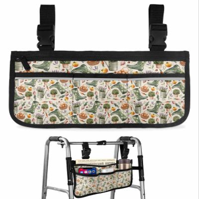 Green Boots Lavender Flower Wheelchair Side Bag Retro Farm Thing on Linen Wheelchair Accessory Bag to Hang on Side with Reflective Strip for Wheelchair - Ideal Gift for Seniors