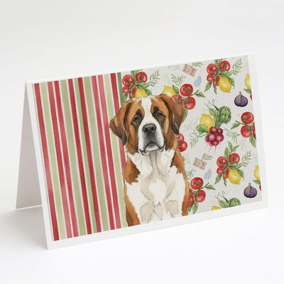Caroline's Treasures Brown and White Saint Bernard Vegetables Greeting Cards Pack of 8 Blank Cards with Envelopes Whimsical A7 Size 5x7