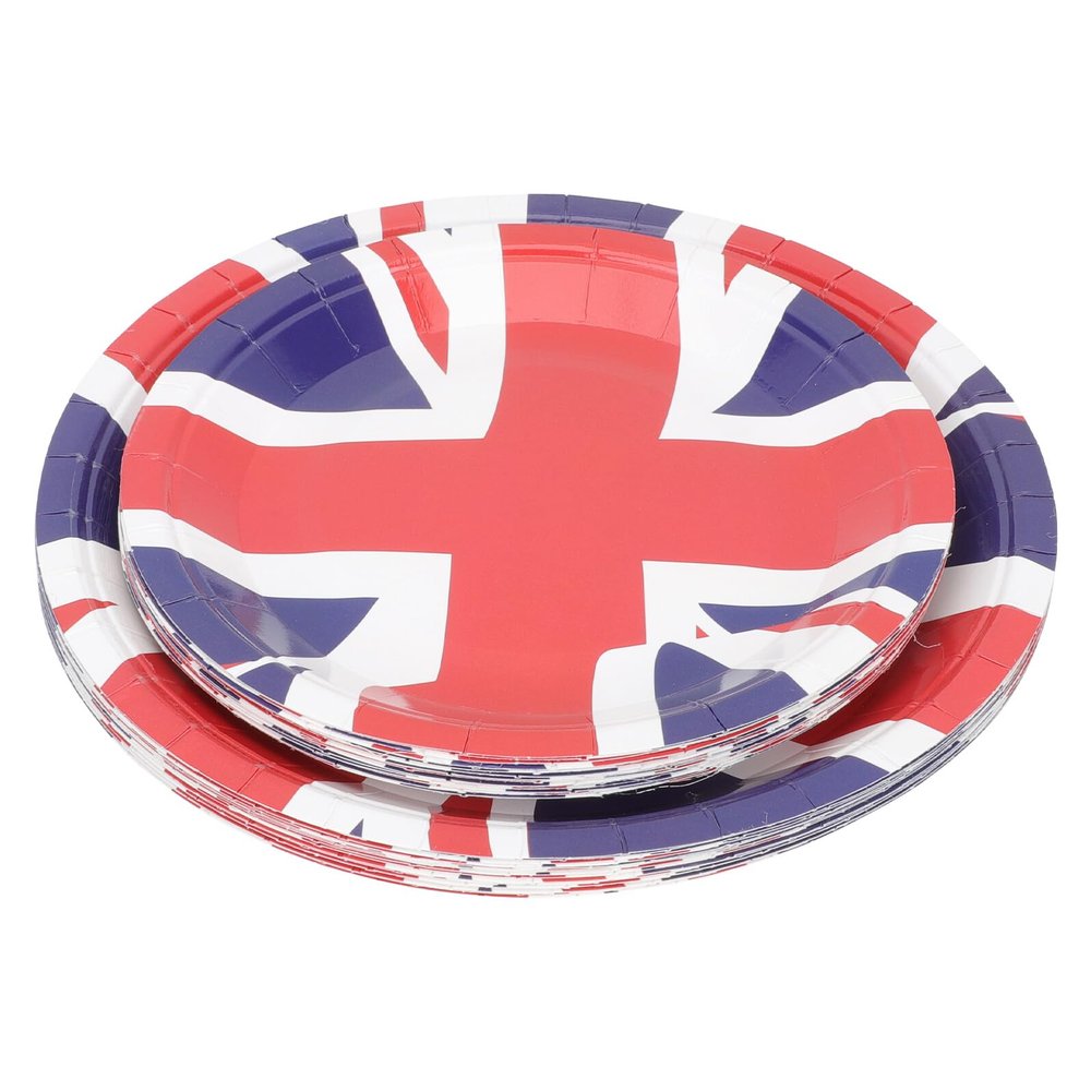 CLISPEED Union Jack Paper Plates 32pcs Party Supplies Disposable Dessert Serving Plates 7-inch 9-inch British Flag Paper Tableware for Festival and Picnic