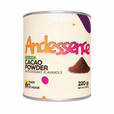 ANDESSENCE - 100% Organic Cacao Powder, Antioxidant Flavanols, Cultivated Naturally Made in Ecuador, 220g - 44 servings - Free Sugar