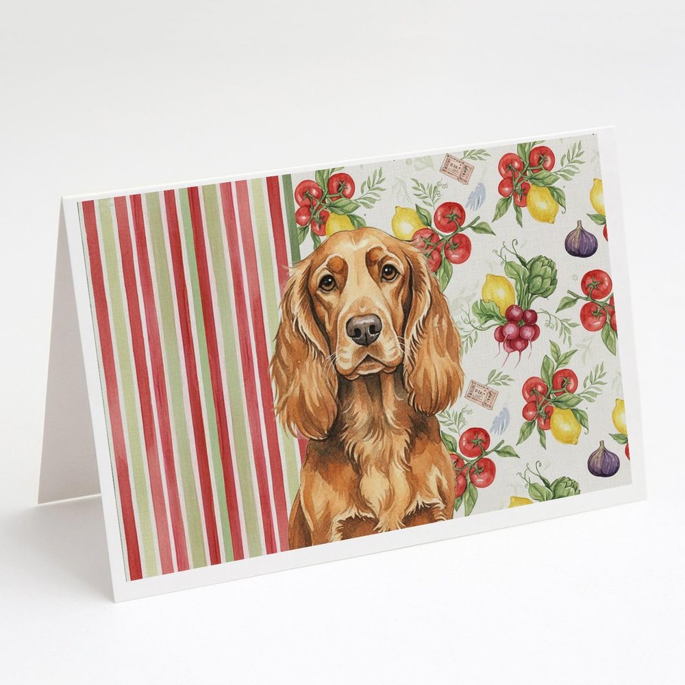 Caroline's Treasures Sussex Spaniel Vegetables Greeting Cards Pack of 8 Blank Cards with Envelopes Whimsical A7 Size 5x7
