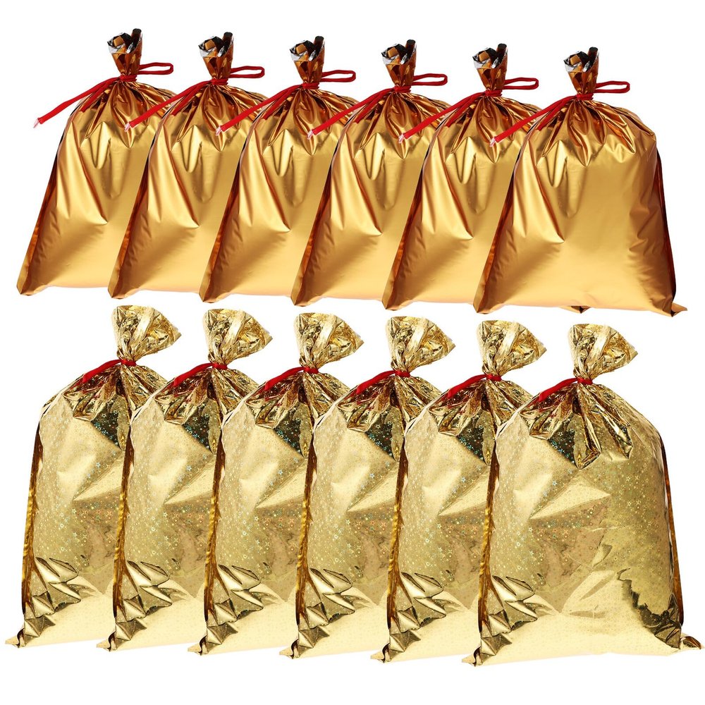 Beatifufu Christmas Candy Drawstring Bags 24pcs Set, Reusable Festival Pouches with Rope Closure, Small Matte Gold and Medium Blank Gold, Holiday Wrapping for Party Favors and Candy Storage