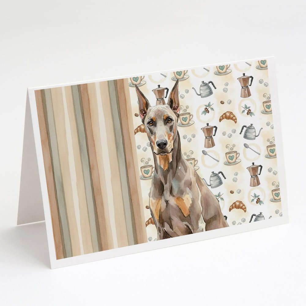 Caroline's Treasures Fawn Doberman Pinscher Coffee Bar Greeting Cards Pack of 8 Blank Cards with Envelopes Whimsical A7 Size 5x7
