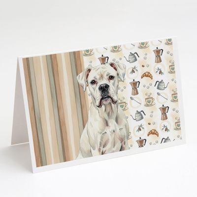 Caroline's Treasures White Boxer Coffee Bar Greeting Cards Pack of 8 Blank Cards with Envelopes Whimsical A7 Size 5x7