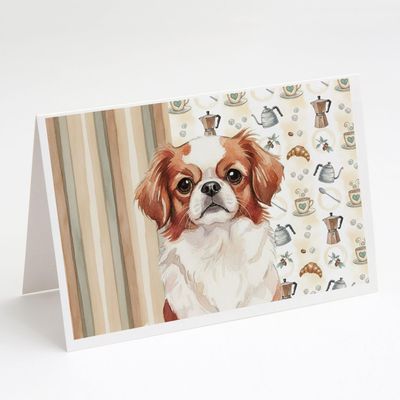 Caroline's Treasures Red and White Japanese Chin Coffee Bar Greeting Cards Pack of 8 Blank Cards with Envelopes Whimsical A7 Size 5x7