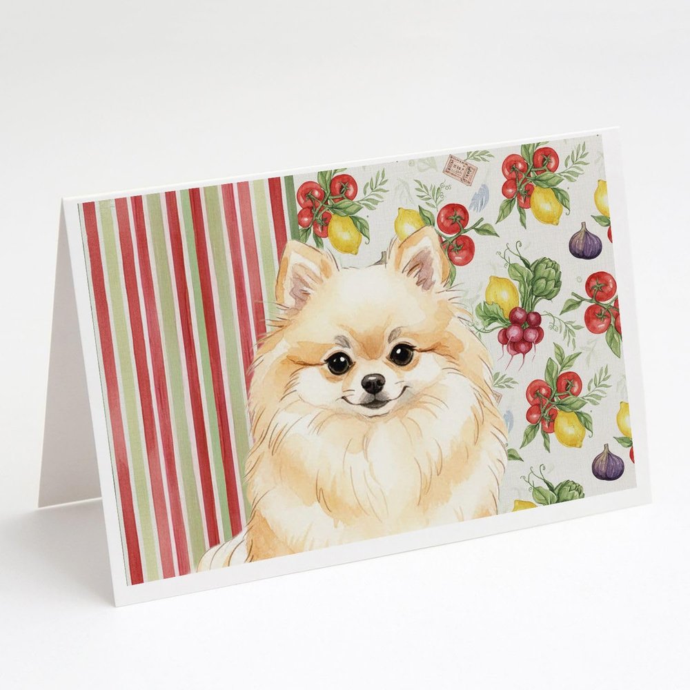 Caroline's Treasures Cream Pomeranian Vegetables Greeting Cards Pack of 8 Blank Cards with Envelopes Whimsical A7 Size 5x7