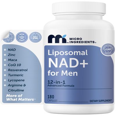 Micro Ingredients Liposomal NAD+ for Men, 180 Capsules | 12-in-1 NAD Resveratrol Supplement | Cellular Energy & Healthy Aging* | NMN Supplement Alternative | Non-GMO, Gluten Free
