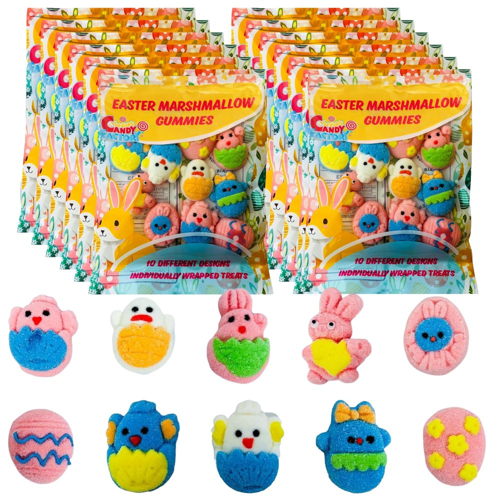 Easter Marshmallow Gummies - 10 Fun Designs, 12-Pack, Total 120 Individually Wrapped Gummies - Gluten-Free & Dairy-Free, Perfect for Egg Hunts