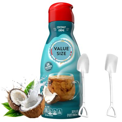 Coconut Creme Flavor Liquid Creamer for Coffee 32 fl oz Gluten Free & Non Dairy Creamer - Rich & Smooth Flavored Coffee Creamers with Dumbass Coffee Mini Metal Shovel Spoons (Coconut Creme) Shovel Spoons