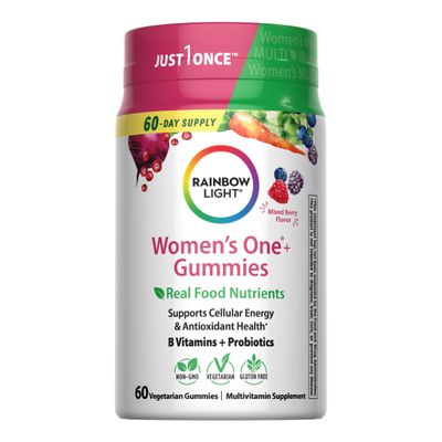 Rainbow Light Womens One + Multivitamin Gummies | 60 Count | Supports Cellular Energy & Antioxidant Health | Mixed Berry Flavor | with Real Food Nutrients, B Vitamins & Probiotics
