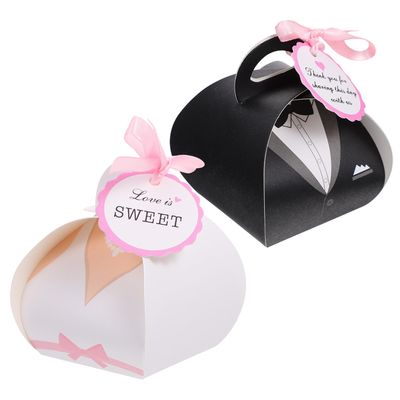 PRETYZOOM 100pcs Wedding Candy Boxes Set with Ribbon and Cardboard, Monochrome Paper Boxes 6.5x6.5x8cm for Wedding Party Favor Packaging and Romantic Treat Storage