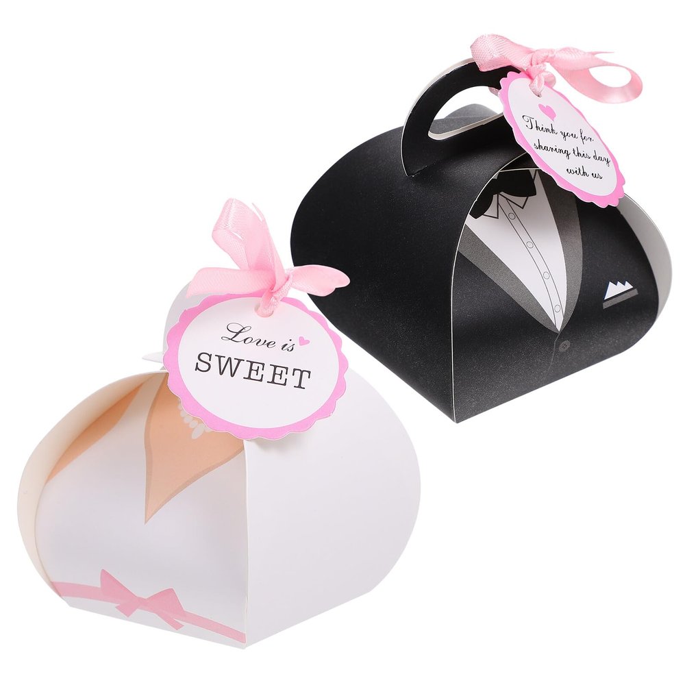 PRETYZOOM 100pcs Wedding Candy Boxes Set with Ribbon and Cardboard, Monochrome Paper Boxes 6.5x6.5x8cm for Wedding Party Favor Packaging and Romantic Treat Storage