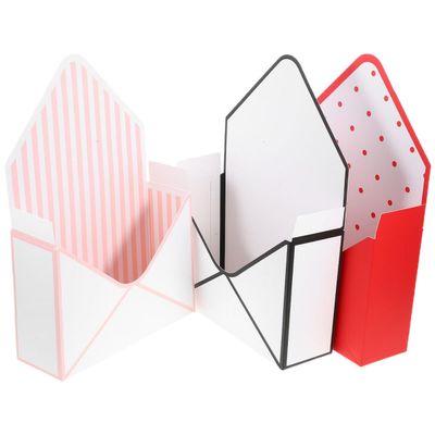 TEHAUX 3pcs Foldable Flower Packing Boxes Envelope Shape Fresh Flower Storage Box with Red Polka Dot, Black and White Polka Dot, White Pink Stripe for Bouquet Wrapping