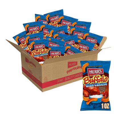 Herr's Buffalo Blue Cheese Curls, 1 Ounce (Pack of 42 Bags) Spicy Buffalo and Creamy Blue Cheese Flavor Great for Game Day Snacks