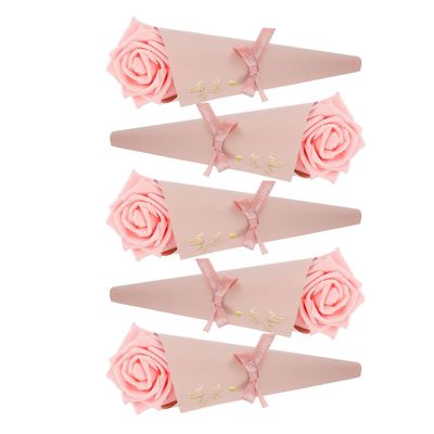 FUNOMOCYA DIY Pink Flower Cone Candy Bags 5pcs Wedding Candy Containers with Pink Bow, Delicate Cone Sweets Packaging for Party Favors and Wrapping