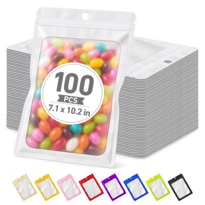 Crweety 100 Pcs White Mylar Bags with Frosted Clear Window 7.08x10.24''