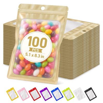 Crweety 100 Pcs Mylar Bags Resealable, Small Smell Proof Bag 5.12x8.27 Inch