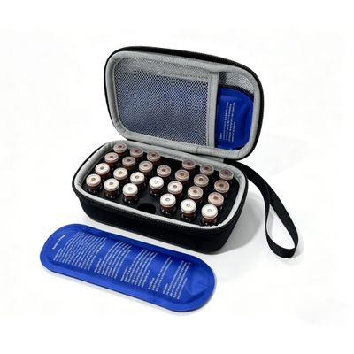 3ml Peptide Travel Case with Ice Packs, Insulated Aluminum Lining Cooler Case, 26 Vials Holder, Fits 1ml to 3ml Vial Storage, Portable Storage for Insulin GLP-1& Medication, No Vials, Black