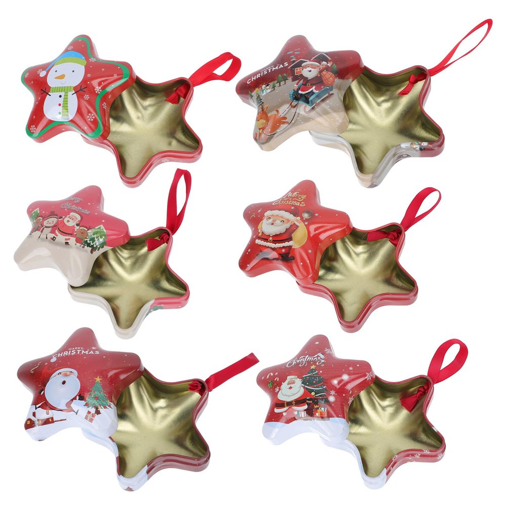 Abaodam Five-pointed Star Candy Tin Boxes 6pcs Xmas Storage Containers Christmas Candy Treat Boxes Party Favor Packaging