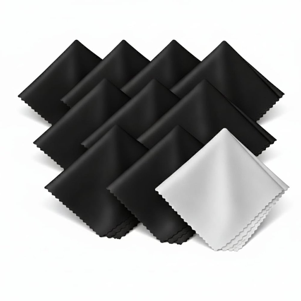 Microfiber Cleaning Cloth 10 Pack 6 * 7in for Glasses, Camera Lens, Screen, Eyeglasses,Electronics & More- Lint Free, Scratch Free Ultra Soft Reusable wash Cloths (Black & Grey)