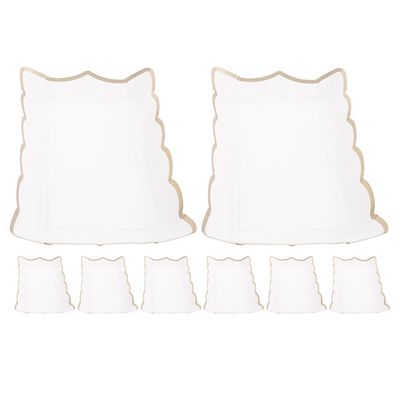 SEWCHICS 8pcs White Square Paper Cake Plates Scalloped Edge, 9-inch Disposable Party Dinner Plates for Festival, Holiday, and Household Serving