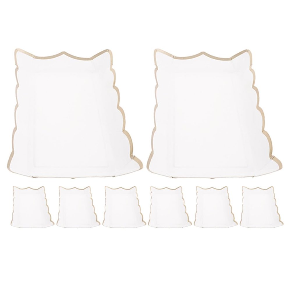 SEWCHICS 8pcs White Square Paper Cake Plates Scalloped Edge, 9-inch Disposable Party Dinner Plates for Festival, Holiday, and Household Serving