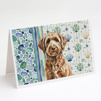 Caroline's Treasures Chocolate Labradoodle Coastal Sea Glass Greeting Cards Pack of 8 Blank Cards with Envelopes Whimsical A7 Size 5x7