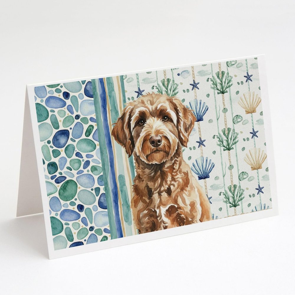Caroline's Treasures Chocolate Labradoodle Coastal Sea Glass Greeting Cards Pack of 8 Blank Cards with Envelopes Whimsical A7 Size 5x7