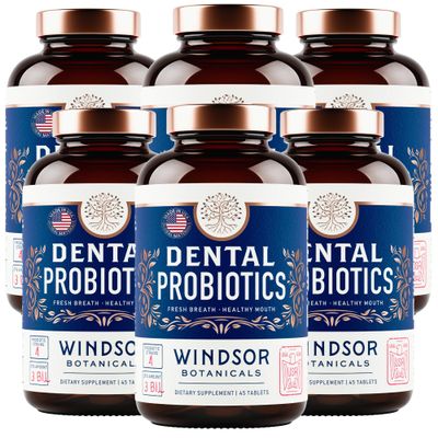 6-PACK Oral Probiotics for Teeth and Gums - 3BN CFU Lactobacillus Salivarius Acidophilus Rhamnosus - Bad Breath Treatment for Adults - 270 Chewable Mint Dental Probiotic Tablets for Women & Men