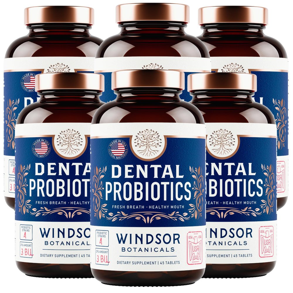 6-PACK Oral Probiotics for Teeth and Gums - 3BN CFU Lactobacillus Salivarius Acidophilus Rhamnosus - Bad Breath Treatment for Adults - 270 Chewable Mint Dental Probiotic Tablets for Women & Men