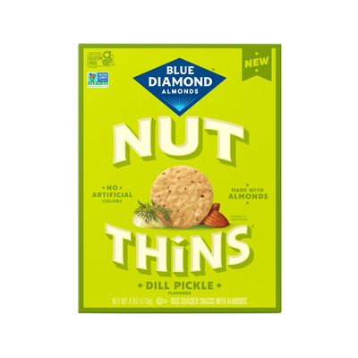 Blue Diamond Almonds, Dill Pickle Nut Thin Rice Cracker, Gluten Free and Celiac Friendly, Non-GMO, No Sugar Added or Artificial Colors, Great for Cheese Boards, Guilt Free Snacking, Lunch, 4oz. Box (Pack of 1)
