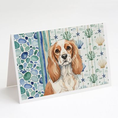 Caroline's Treasures Blenheim Cavalier Spaniel Coastal Sea Glass Greeting Cards Pack of 8 Blank Cards with Envelopes Whimsical A7 Size 5x7